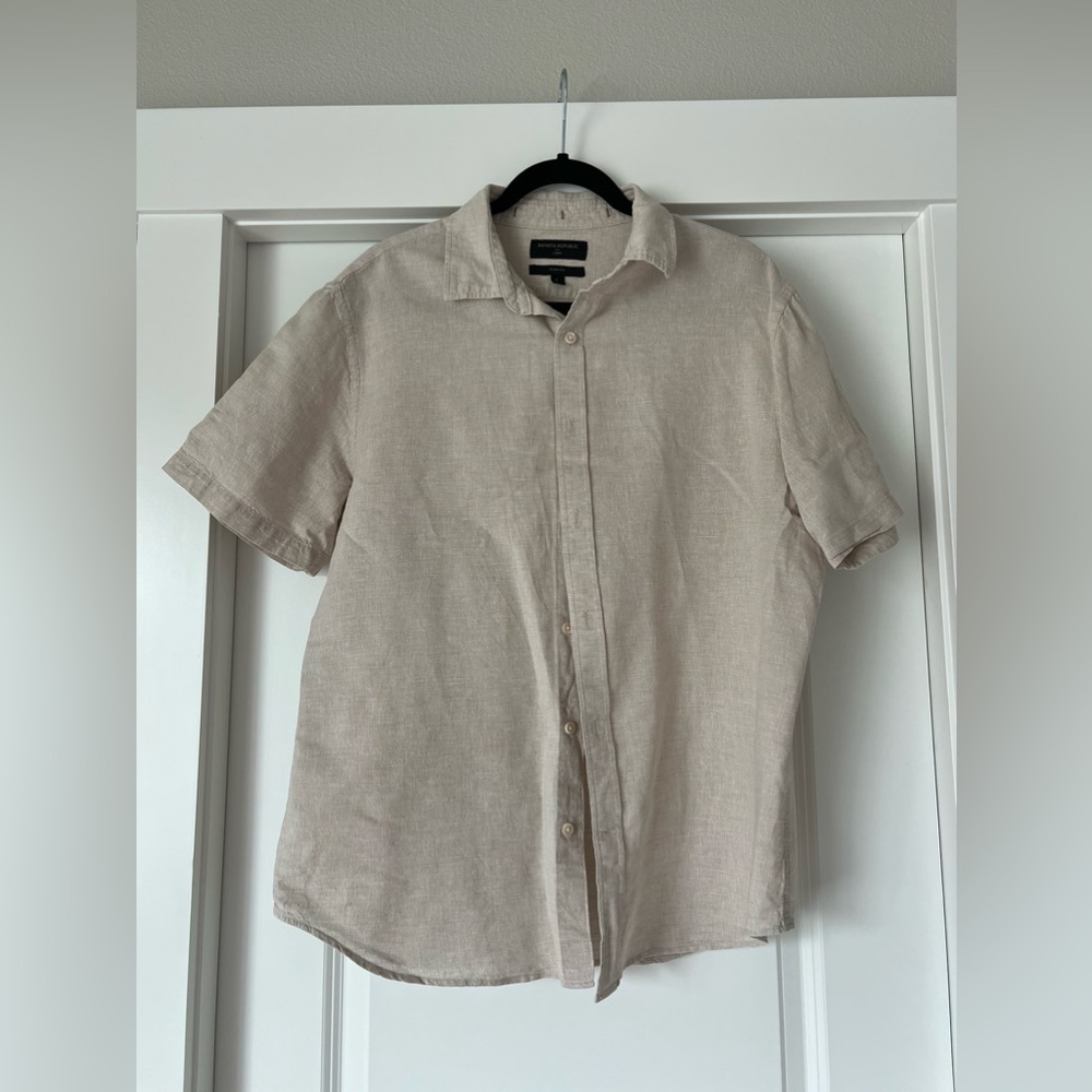 Banana Republic Slim Fit Linen Blend Large Button Shirt Beige